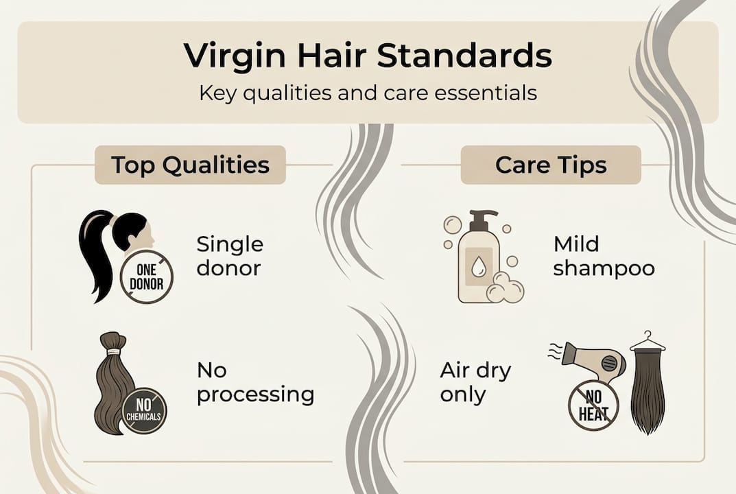 Infographic outlining virgin hair standards and care