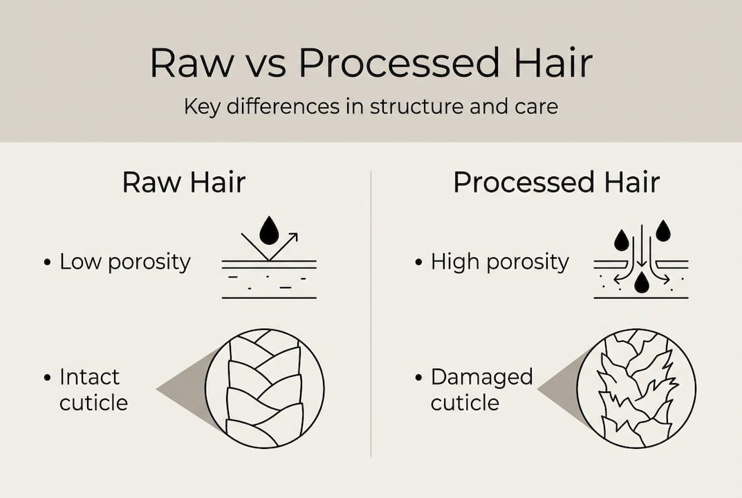 Infographic comparing raw and processed hair properties