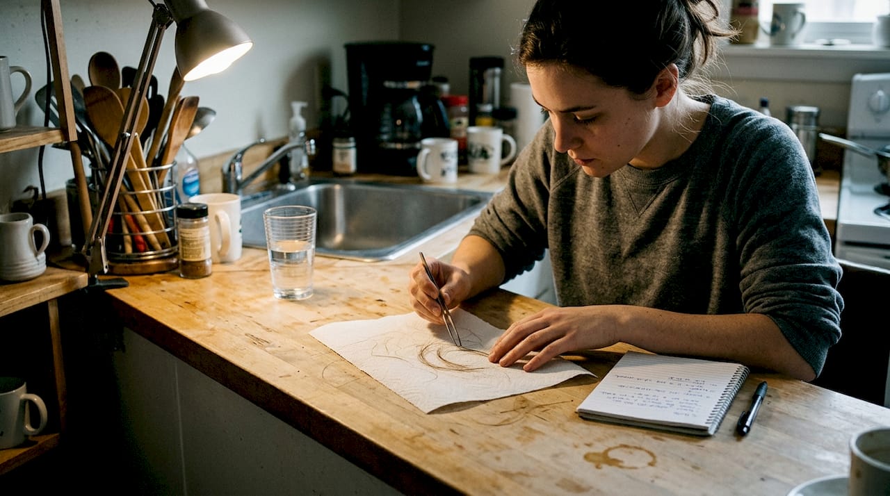 Woman prepares hair test sample at home