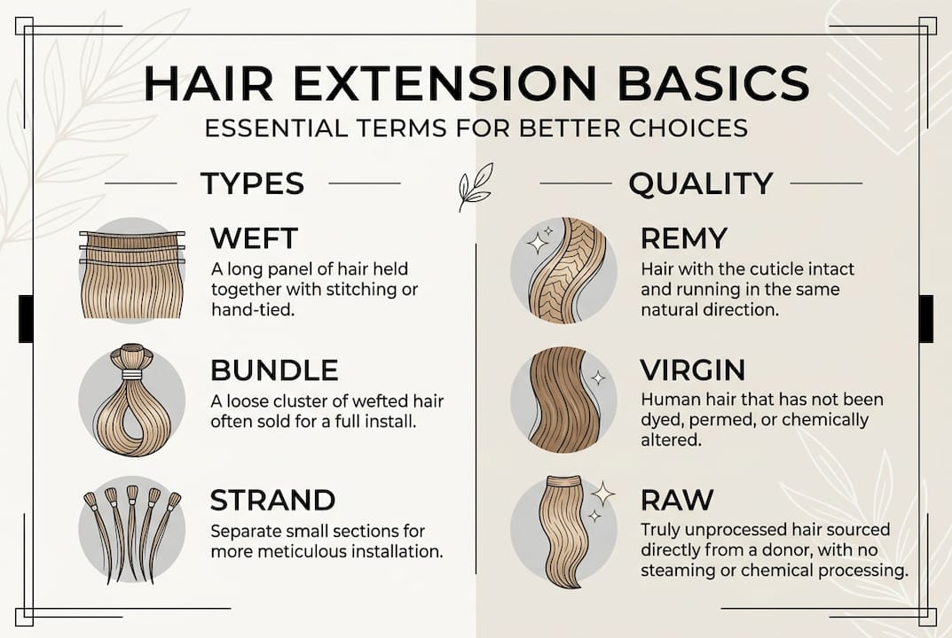 Infographic summarizing hair extension key terms