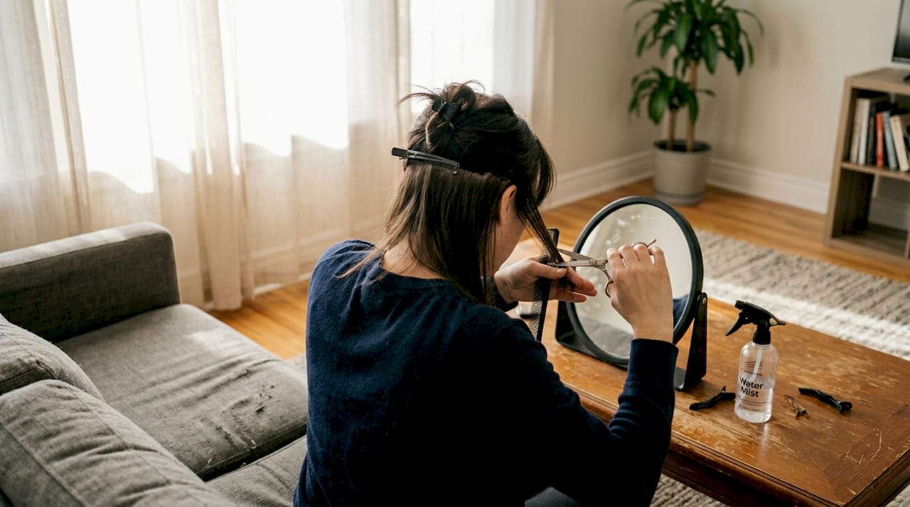Hands layering hair extensions at home