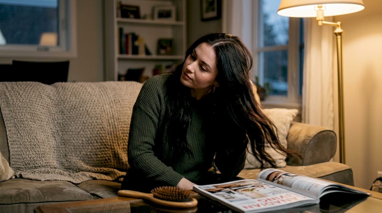 Woman observing movement of hair extensions