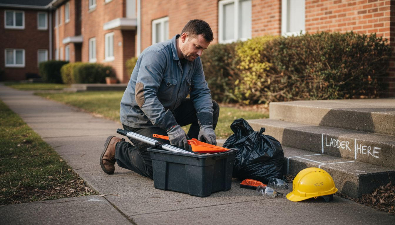 Supervisor sorting gutter cleaning safety gear