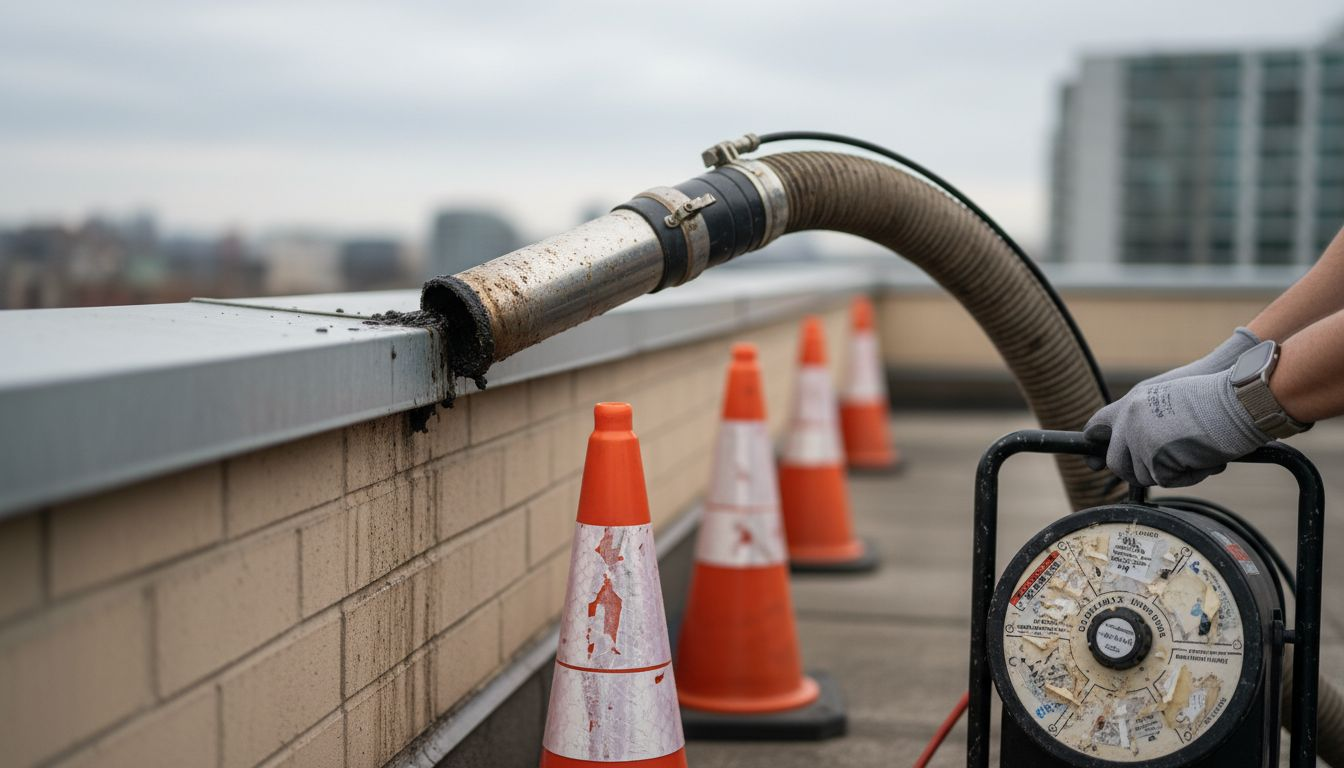 Gutter vacuum system closeup in use