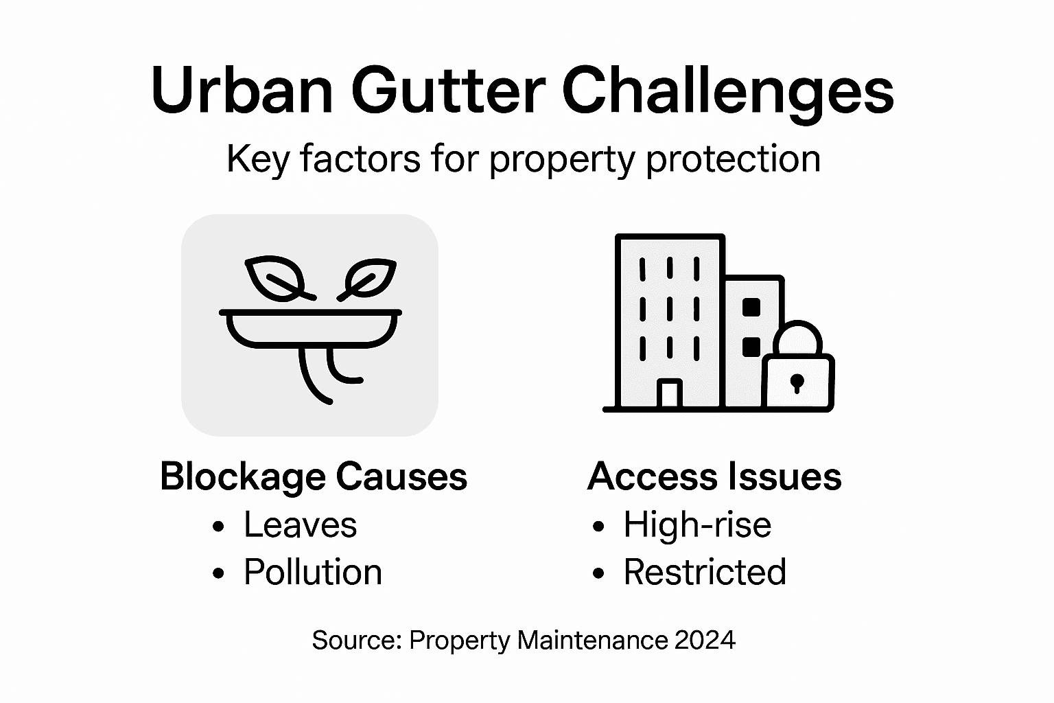 Infographic summarizing urban gutter challenges