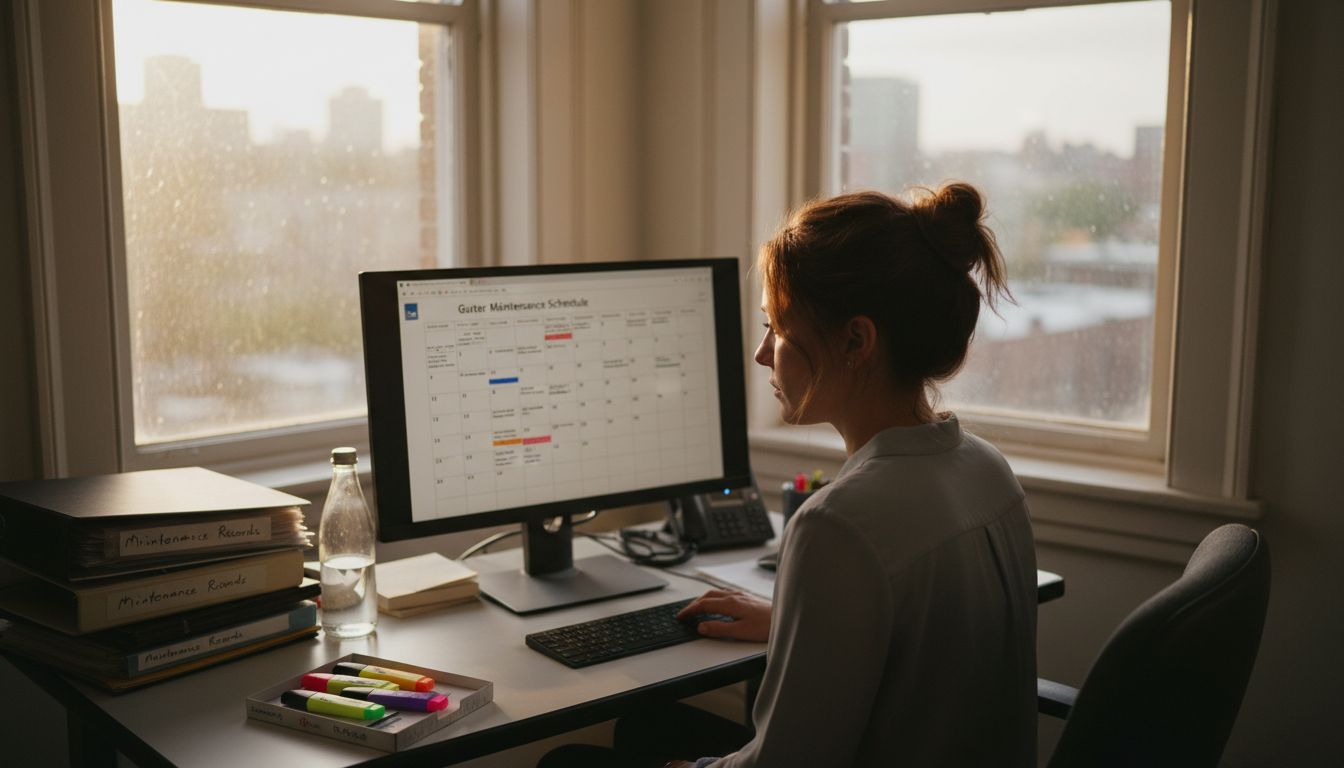 Assistant schedules gutter cleaning in office