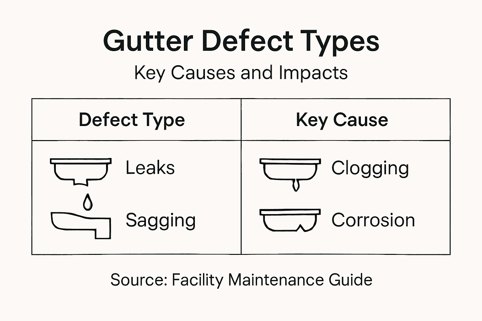 Infographic showing gutter defects and causes
