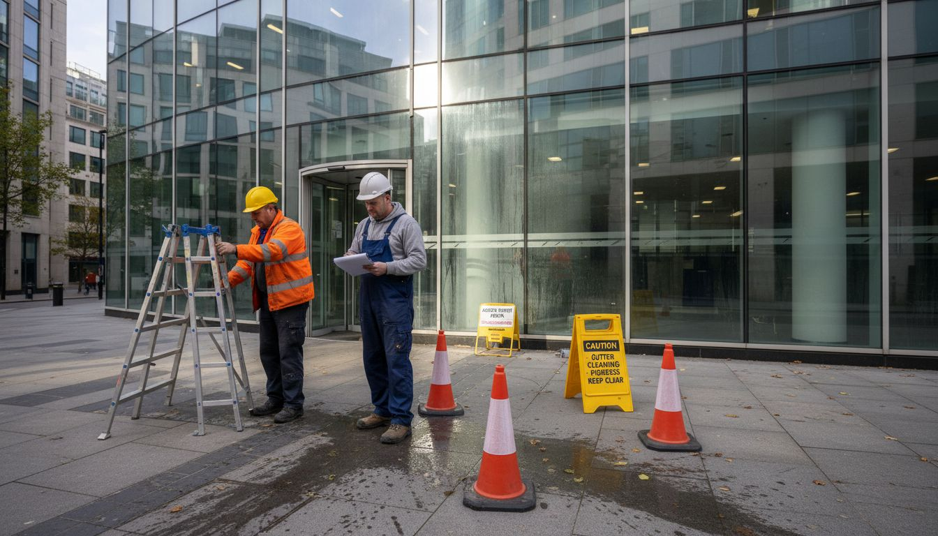 Multi-storey office gutter cleaning preparations