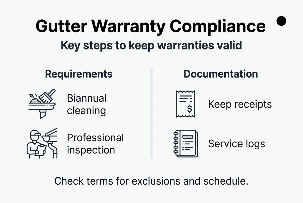 Infographic showing steps for gutter warranty compliance
