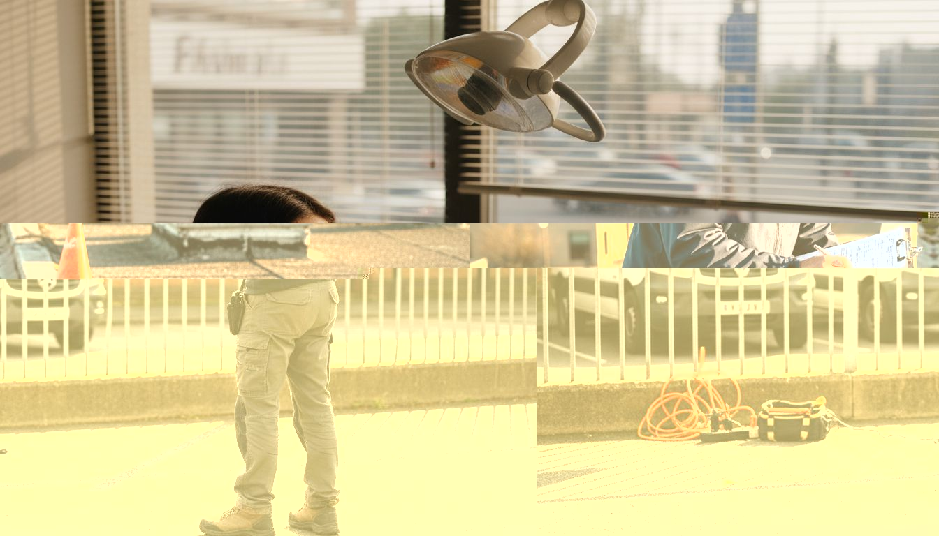 Technician uses drone to inspect roof gutters