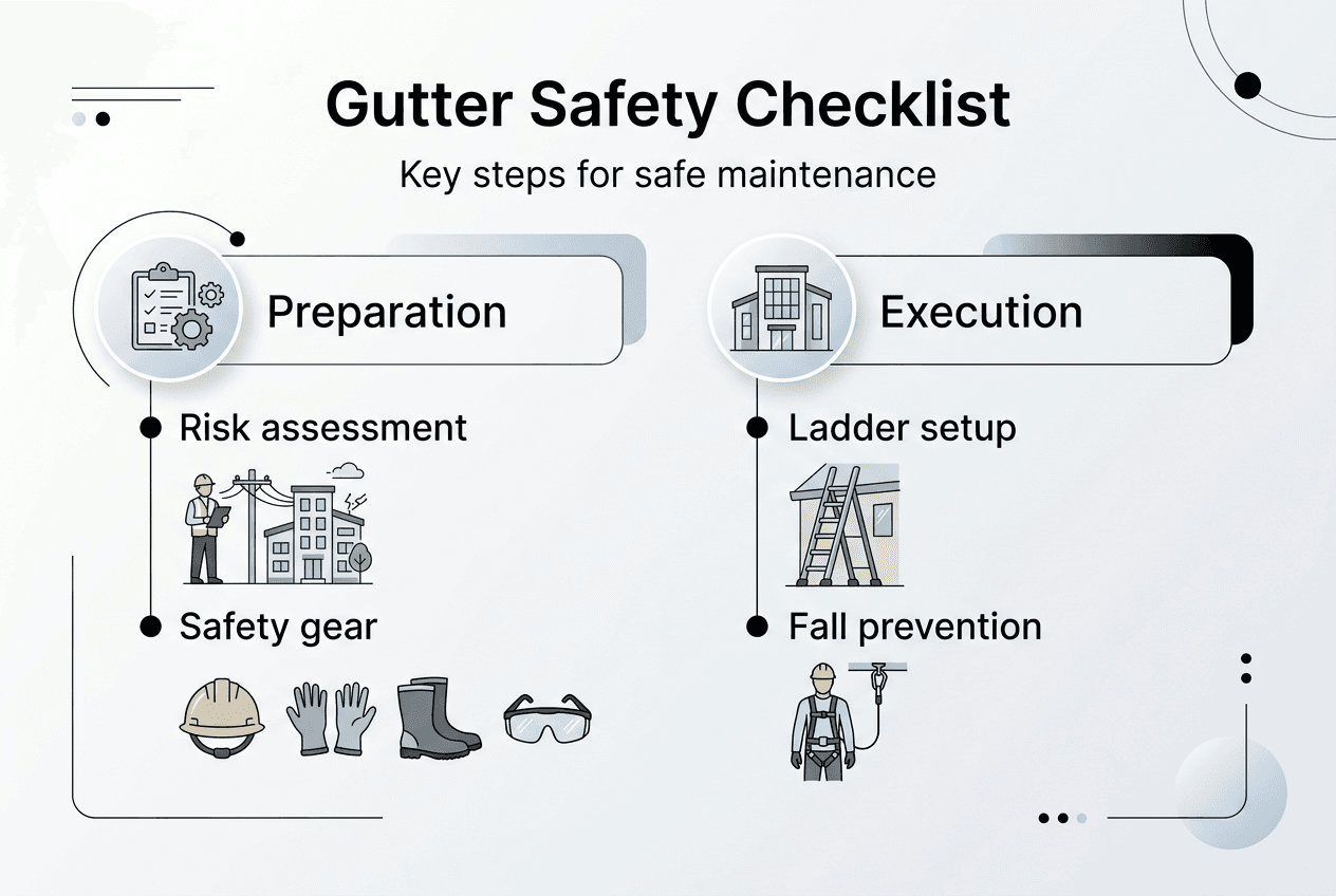 Infographic showing gutter cleaning safety steps