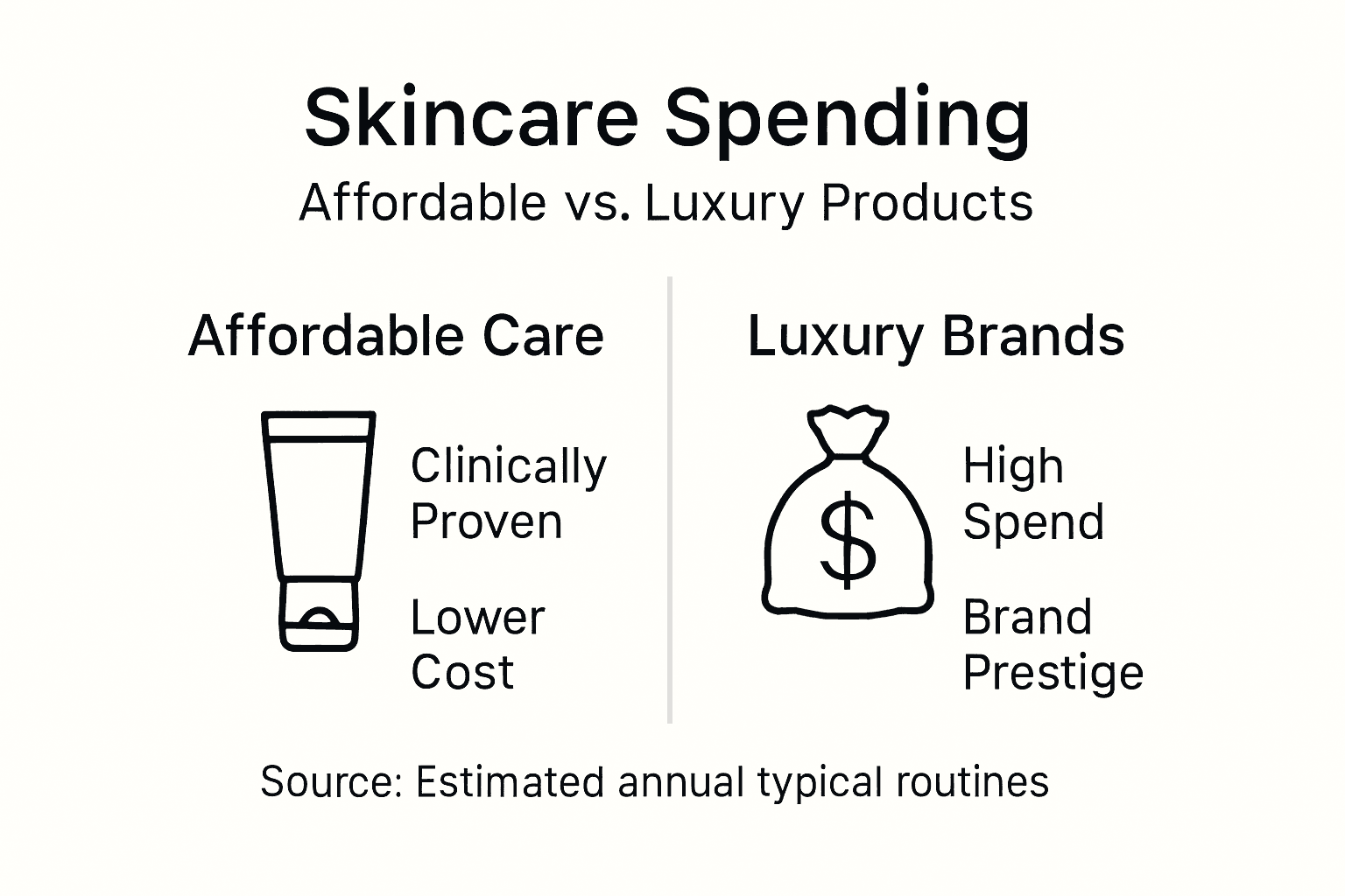 Infographic comparing affordable and luxury skincare
