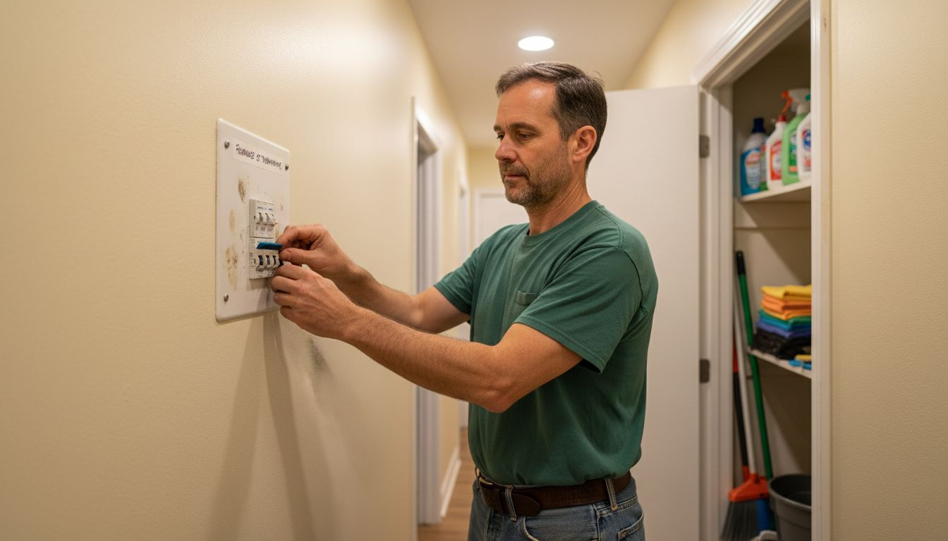 Homeowner disconnecting heat pump power safely