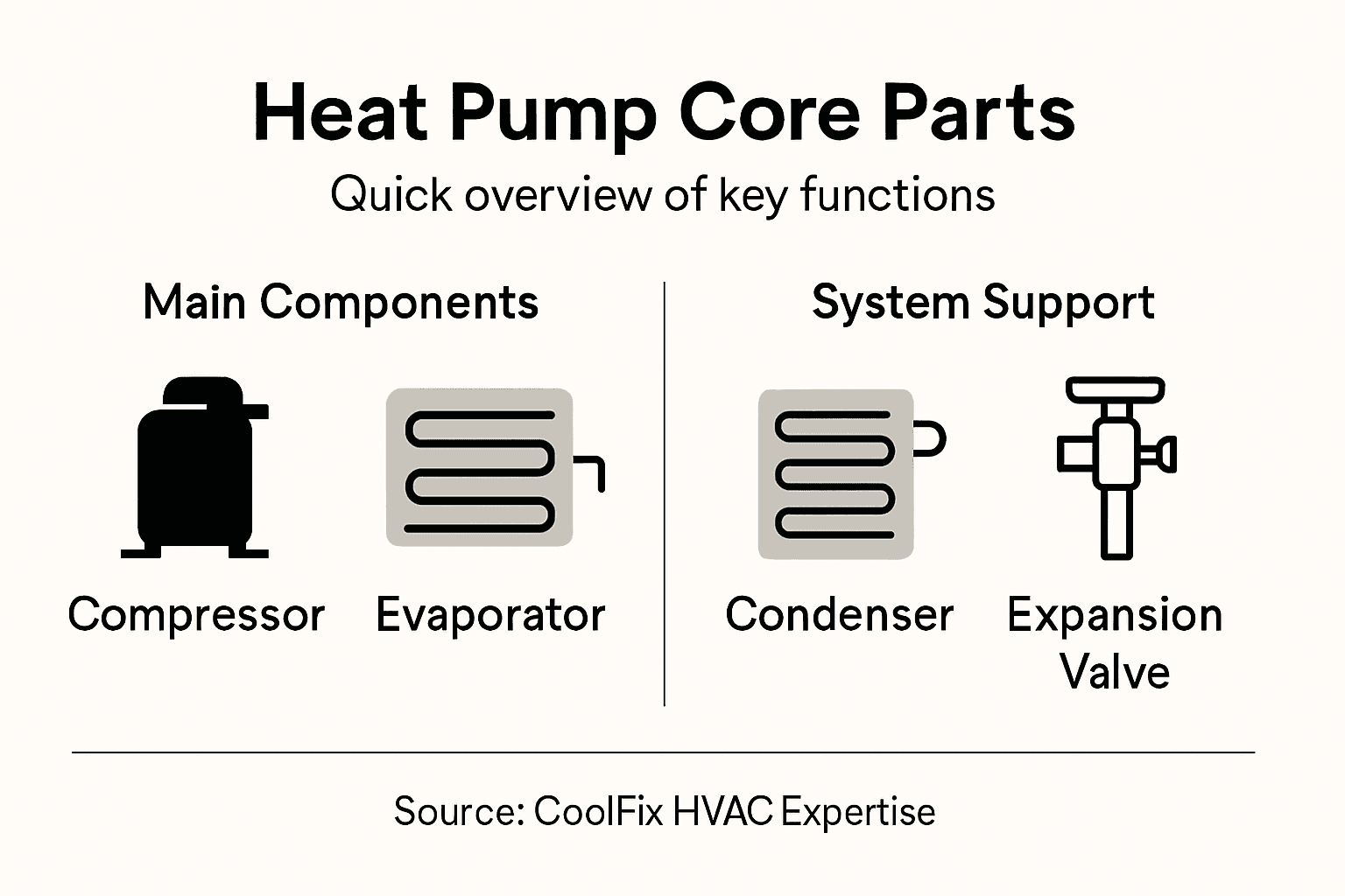 Infographic summarizing heat pump core components