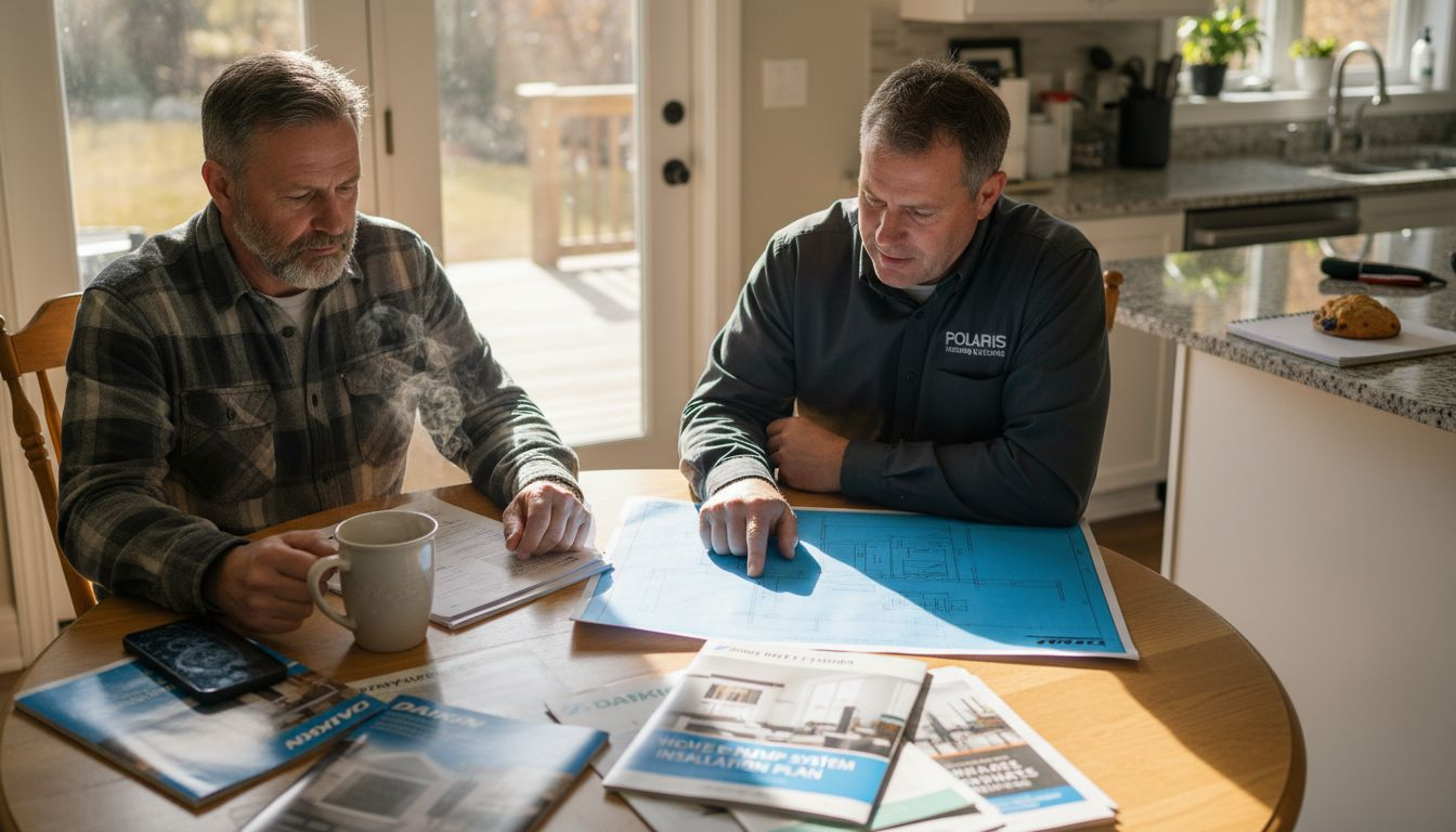 Homeowner and contractor discuss heat pump install