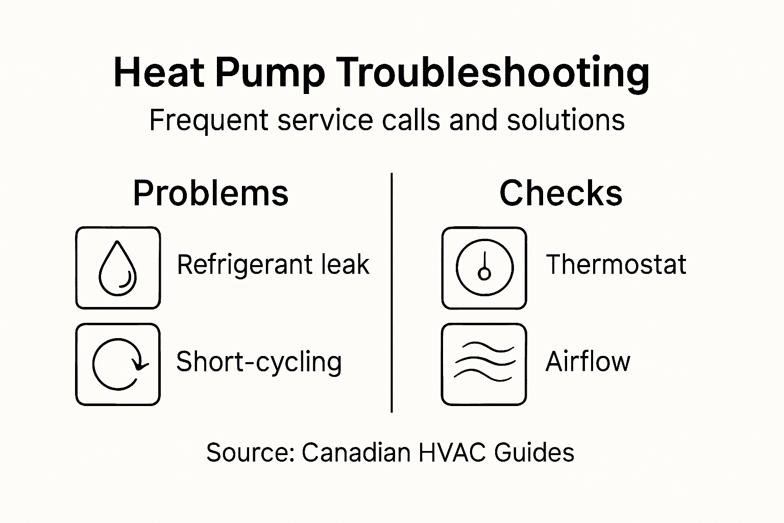 Infographic of heat pump troubleshooting problems and checks