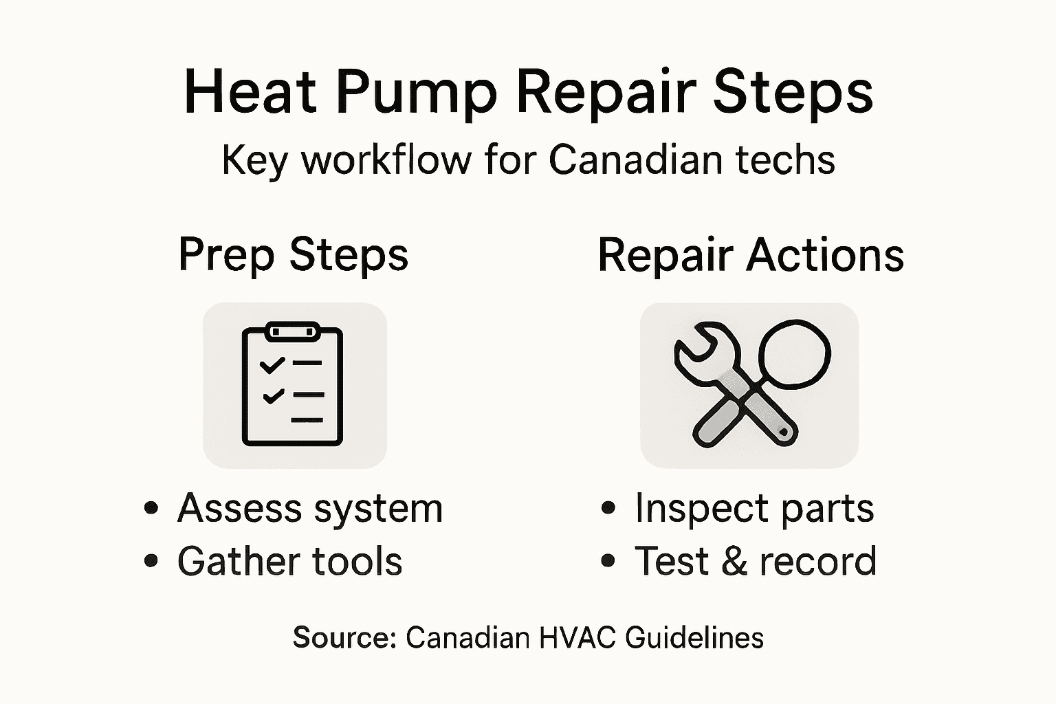 Heat pump repair workflow key steps infographic