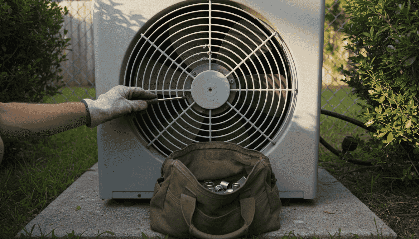 Repairing loose heat pump fan grille screw