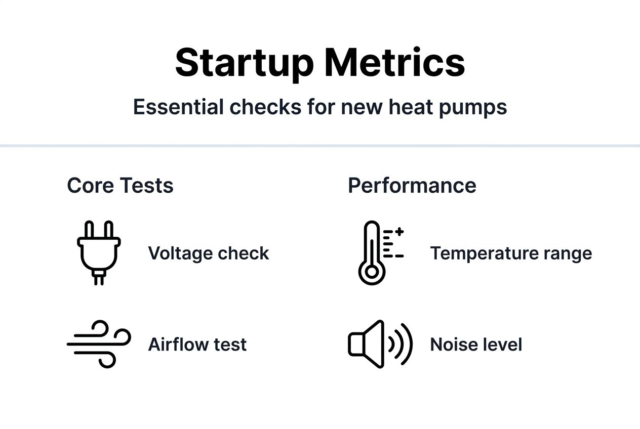 Infographic summarizing heat pump startup metrics