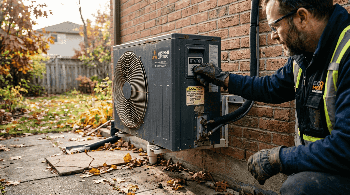 Close-up of air source heat pump installation
