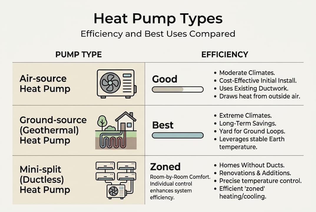 Infographic comparing heat pump type efficiency