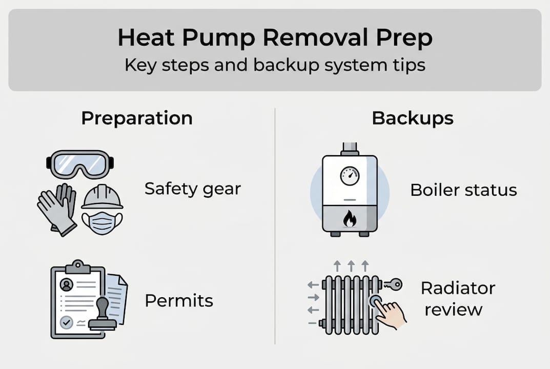 Infographic detailing heat pump removal preparation steps