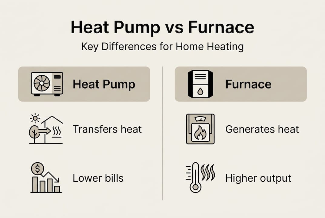 Infographic comparing heat pump and furnace features