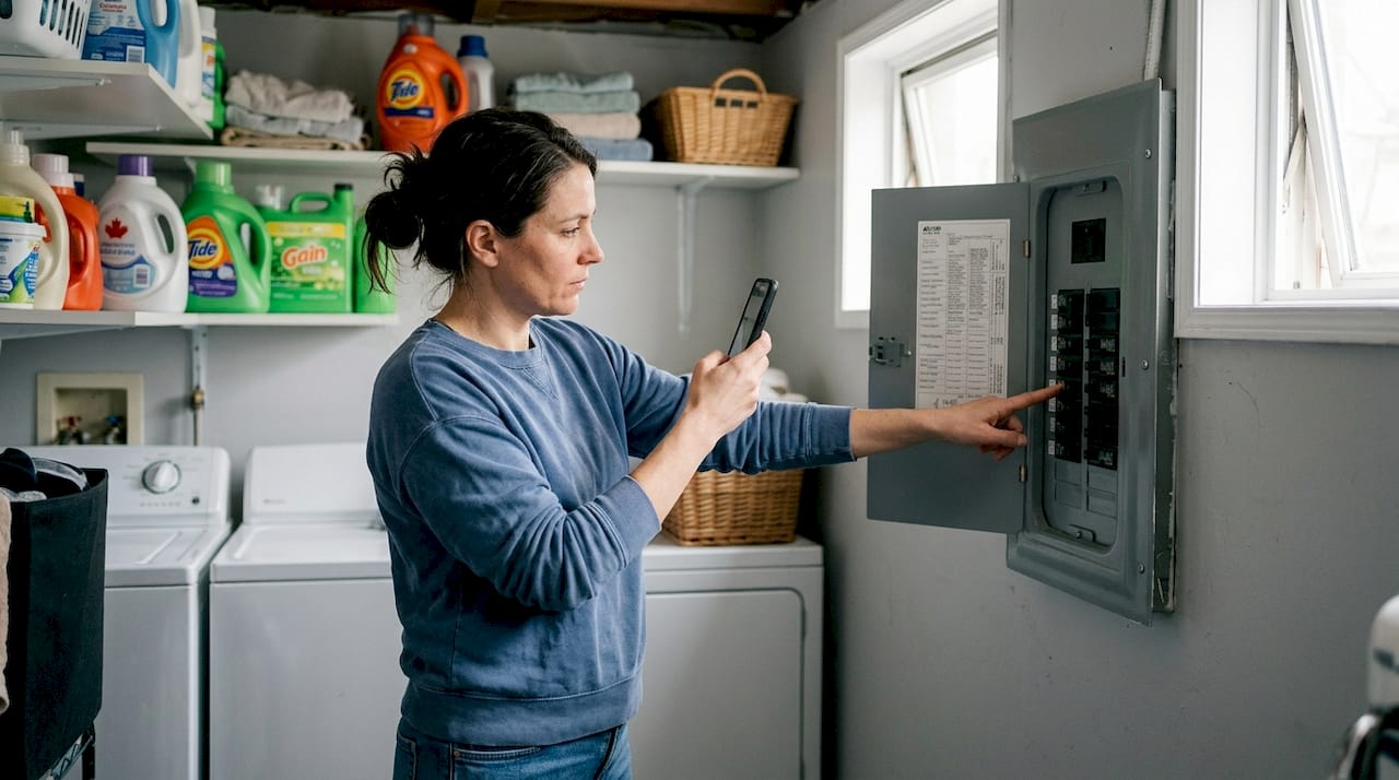 Homeowner checking amperage label in panel