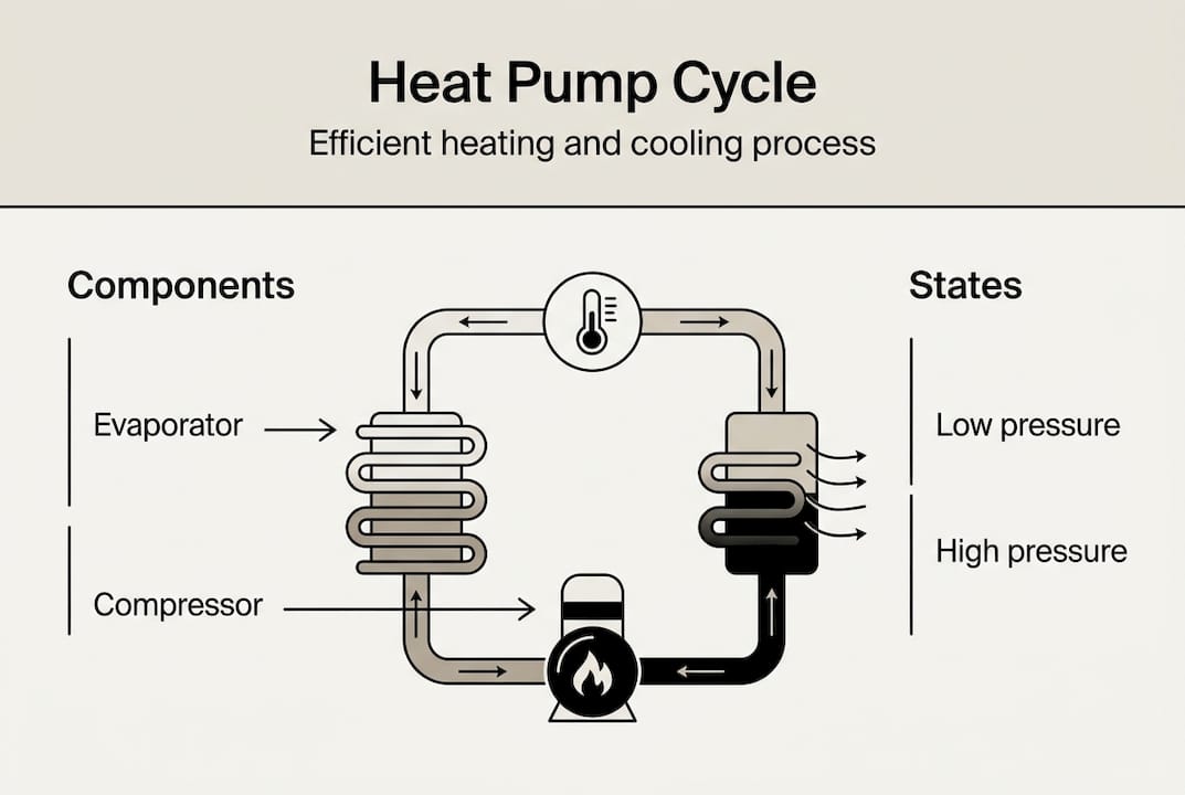 Infographic heat pump cycle key parts and states