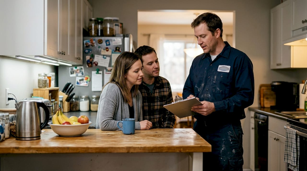 Technician explaining heat pump and furnace differences