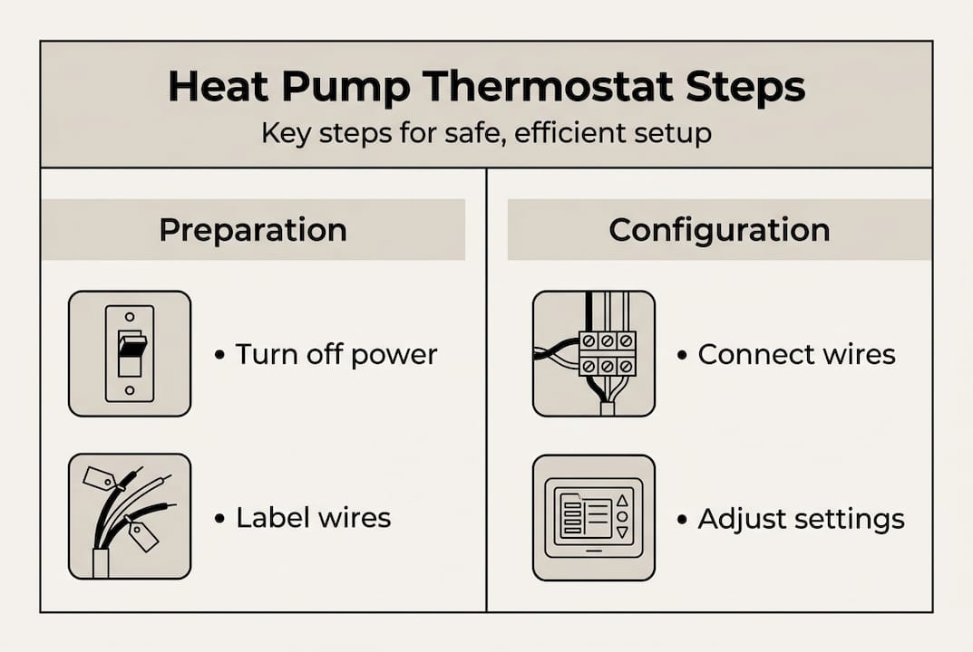 Infographic of heat pump thermostat setup steps