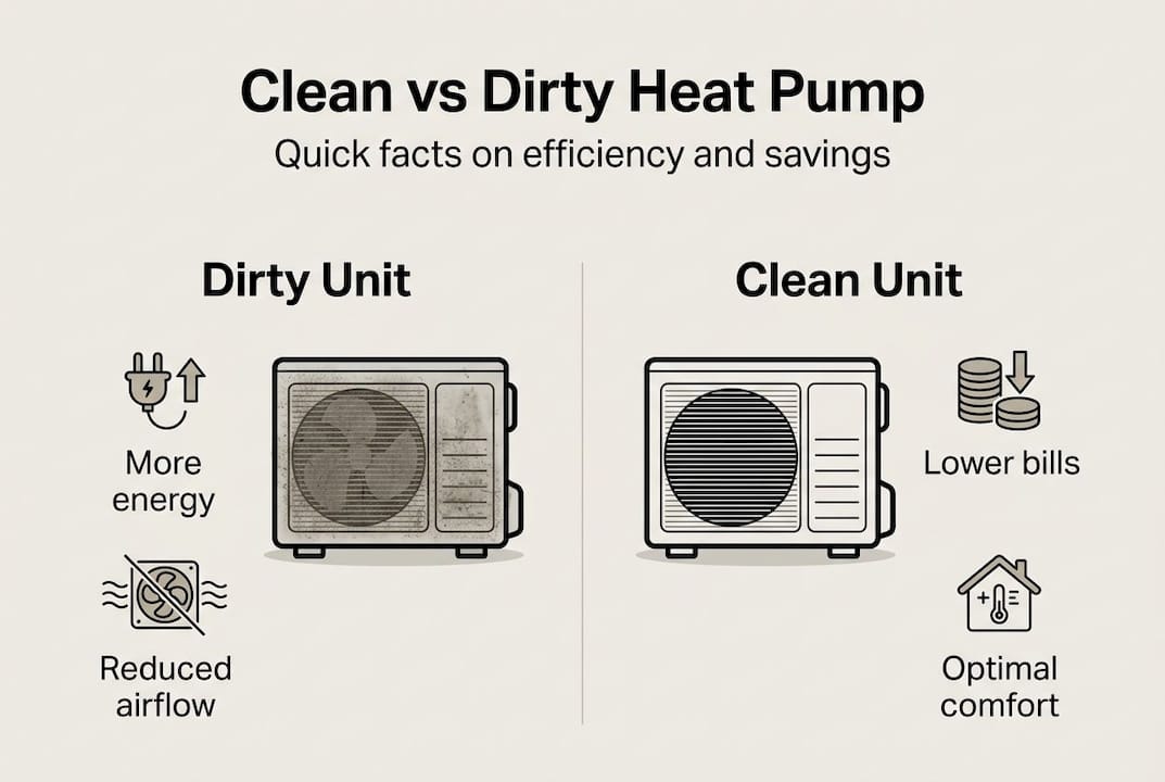 Infographic comparing clean and dirty heat pumps