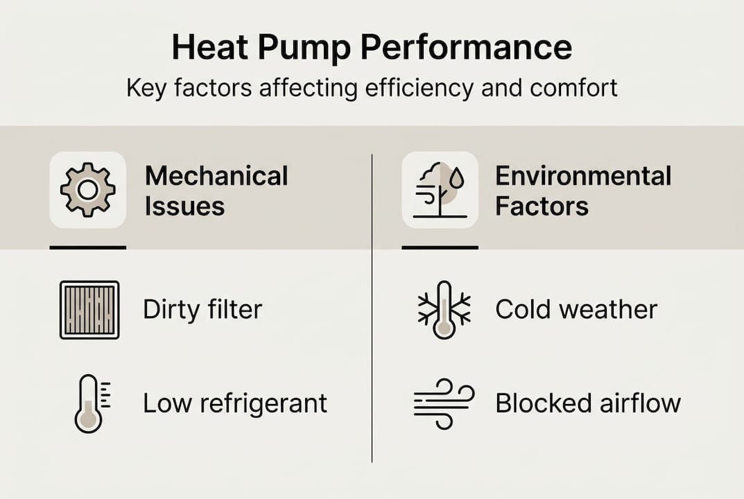 Infographic showing main heat pump efficiency factors