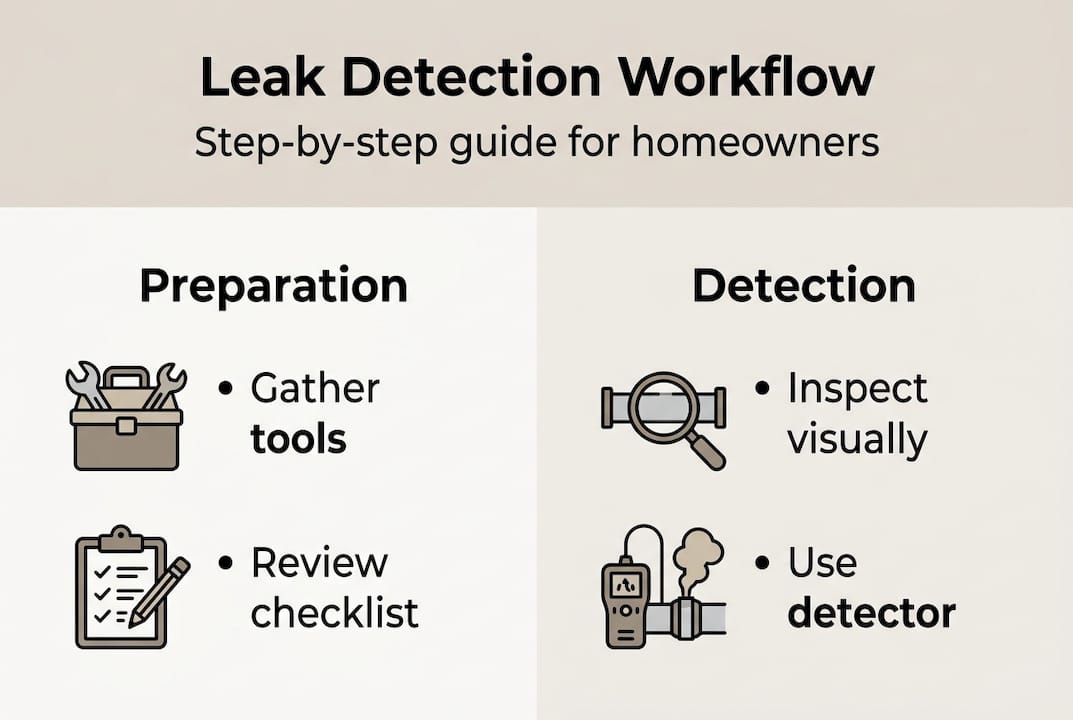 Infographic of leak detection workflow steps