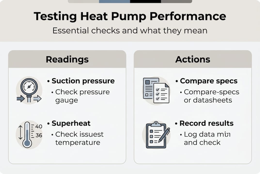 Infographic summarizing key heat pump test checks