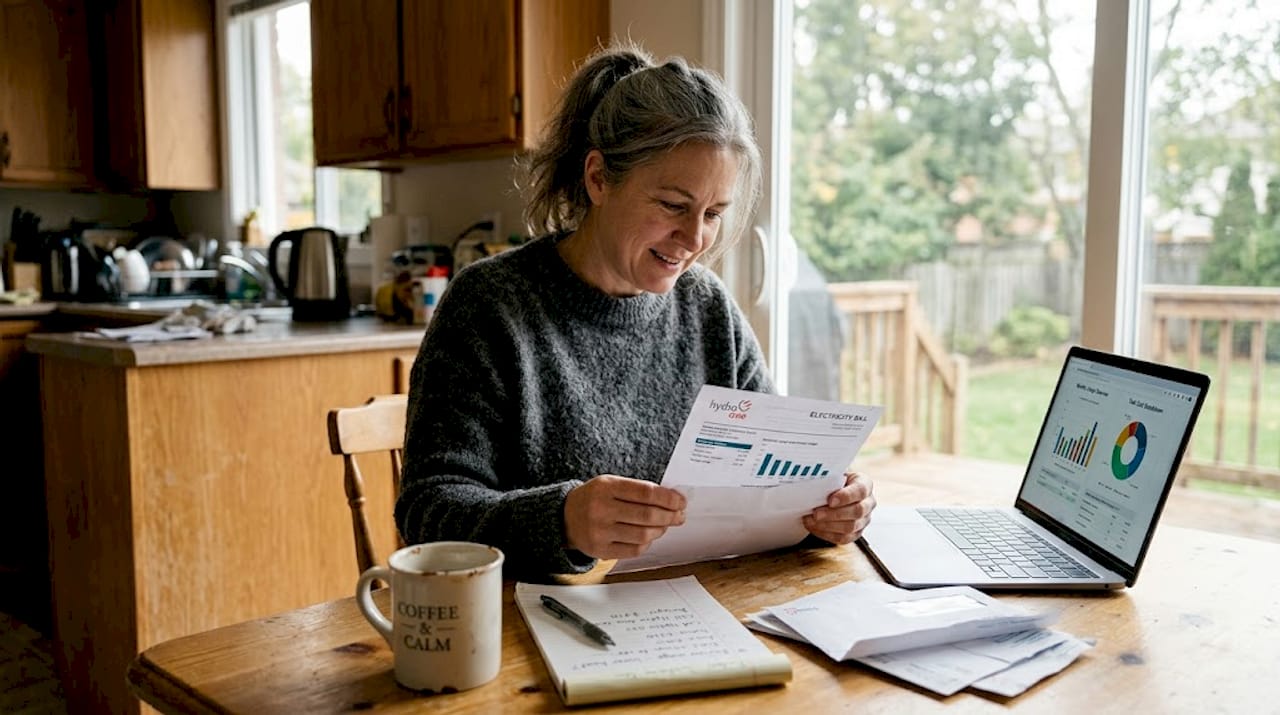 Homeowner reviewing heat pump energy bill