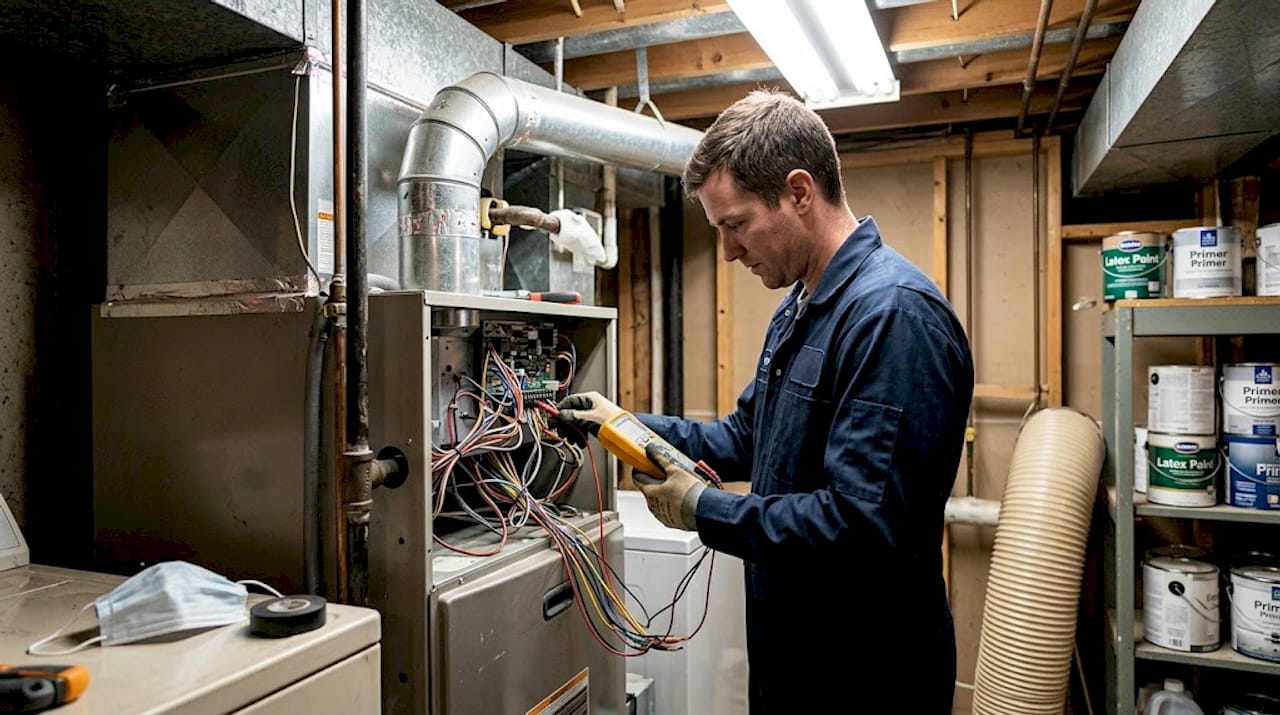 Technician checks variable speed air handler unit
