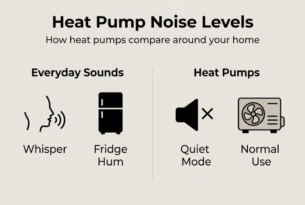 Infographic showing heat pump noise comparisons