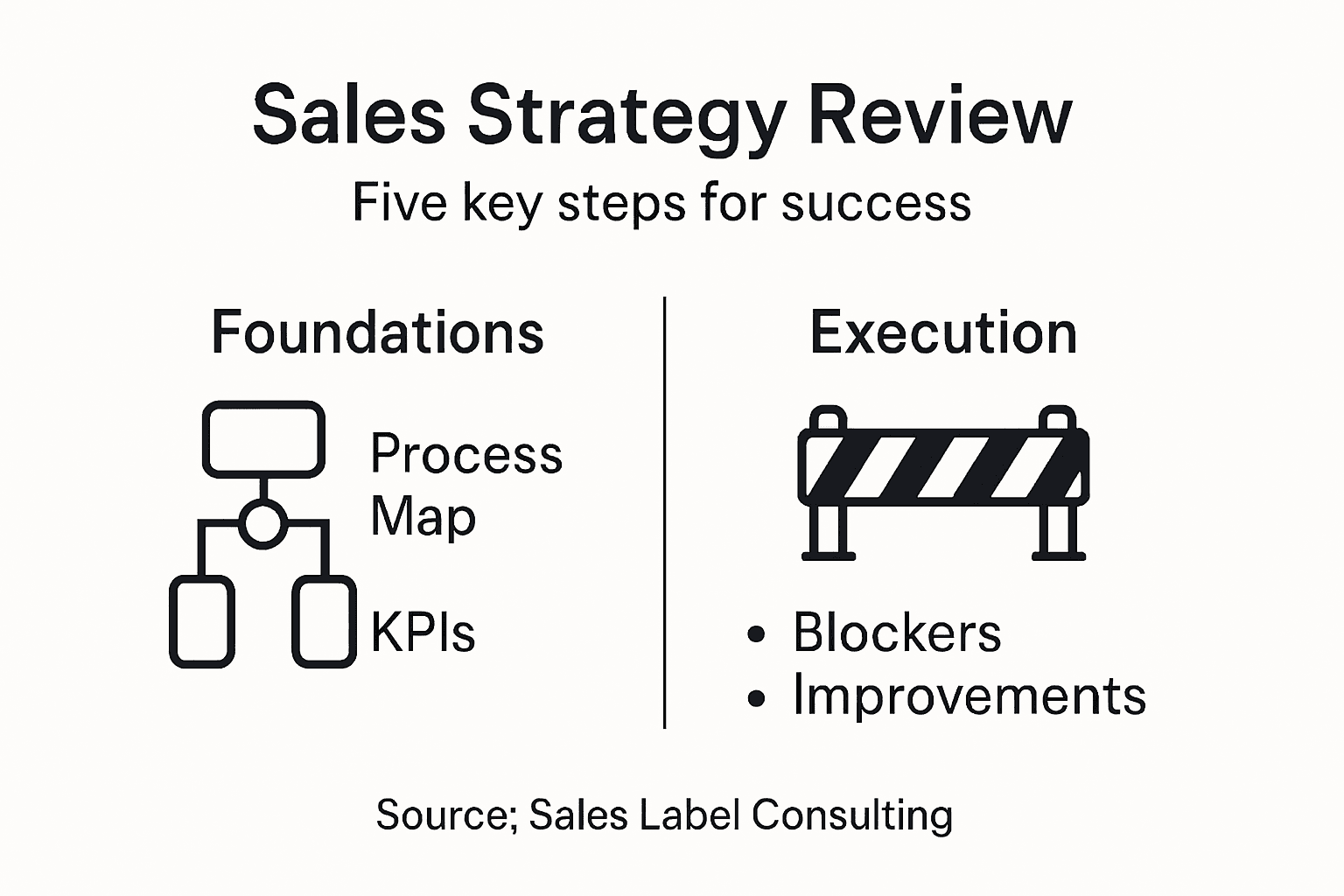 Infographic visualizing five sales strategy review steps