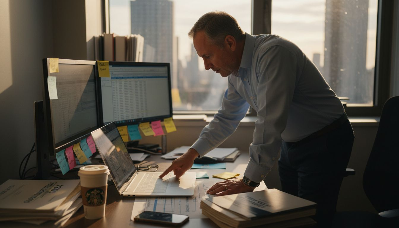 Sales manager reviewing printed sales cycle chart