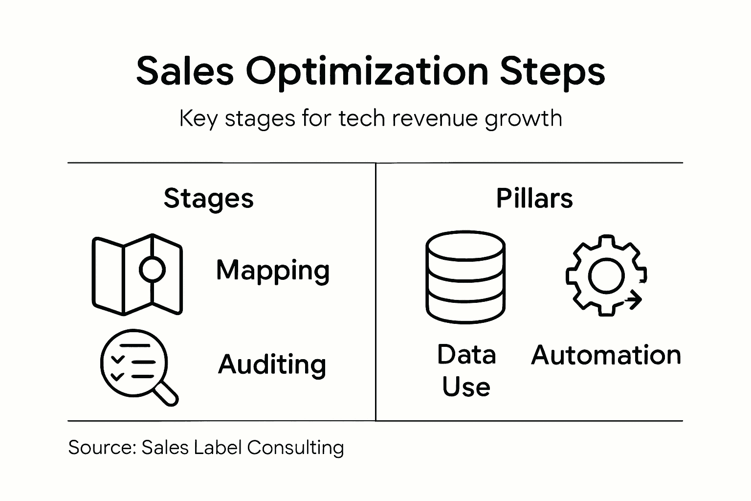 Infographic of sales optimization stages and pillars