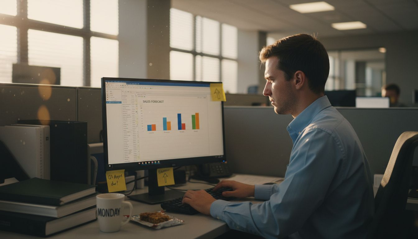 Analyst viewing AI sales forecasting data