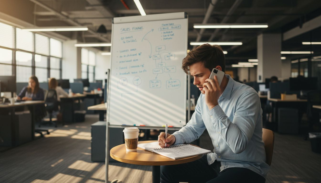 Sales rep practicing scenario-based pitch