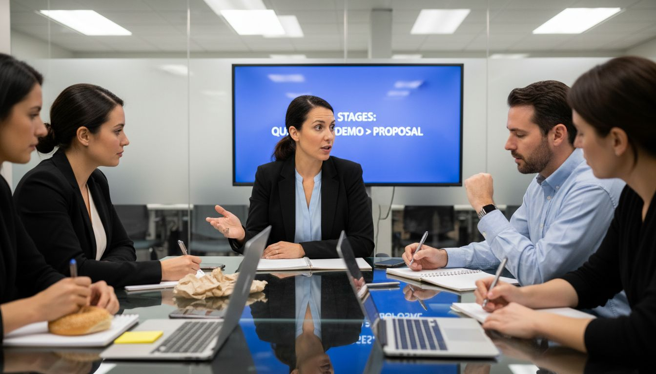 Team working on defining sales process steps