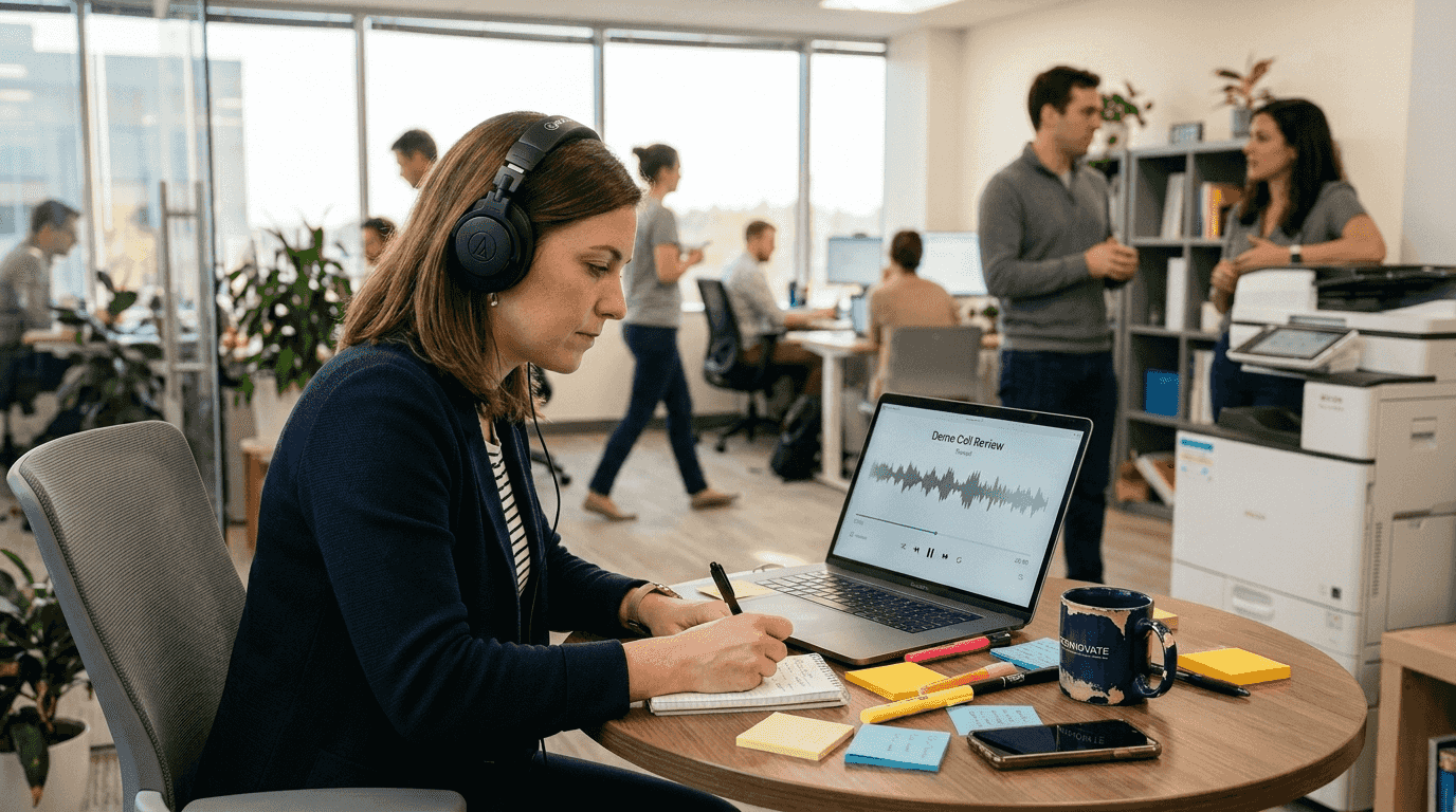 Sales rep reviewing feedback in office