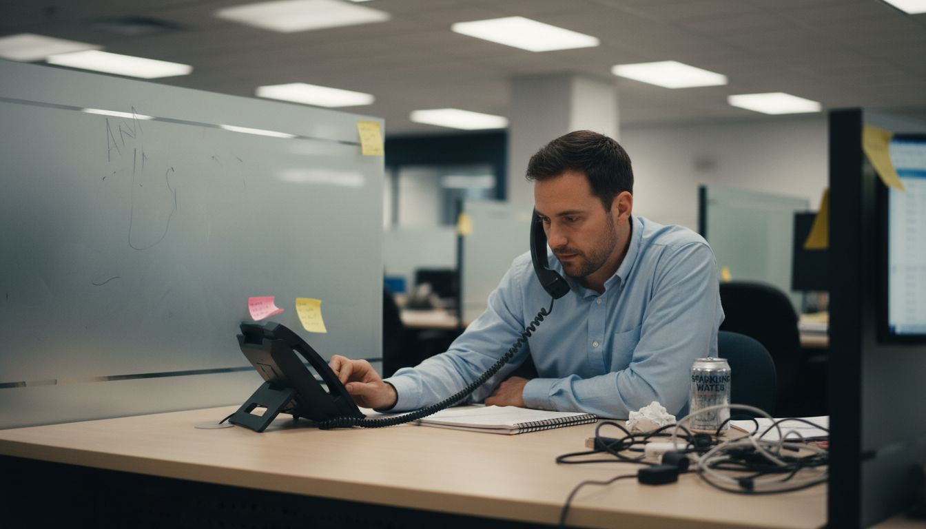 Sales rep making outbound calls at desk