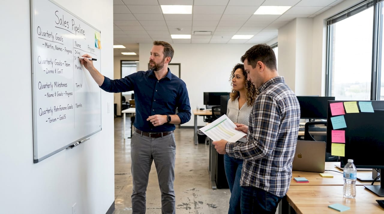 Sales manager leads quarterly target planning