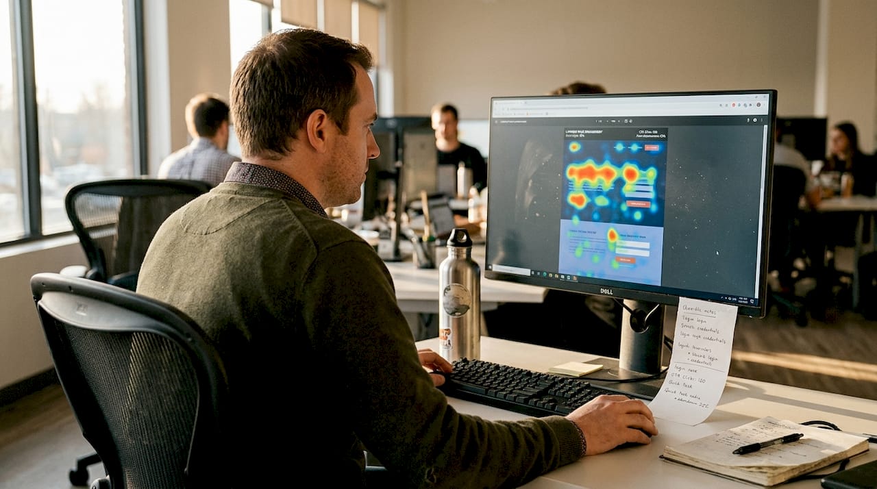 Marketer analyzing website heat map data