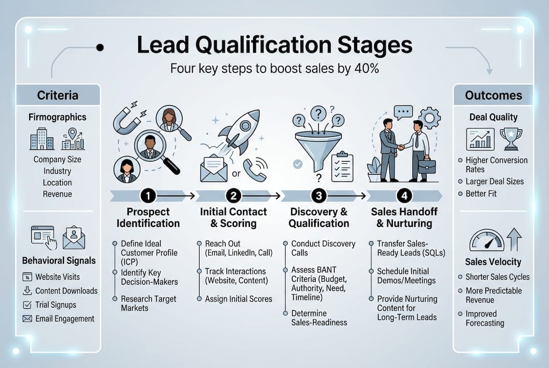 Infographic showing lead qualification stages and criteria