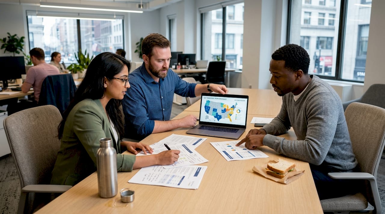 Sales team analyzing territory data together